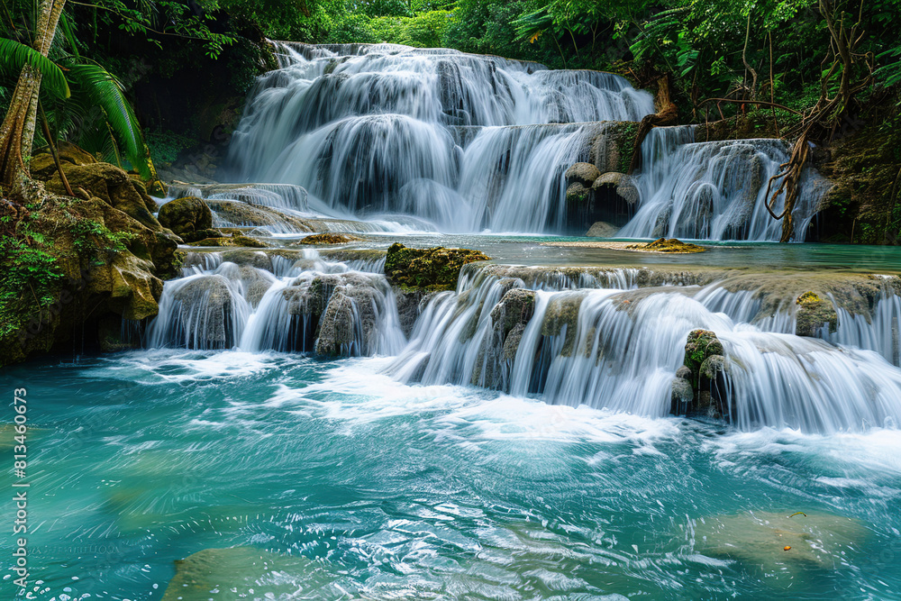 Obraz premium Generative ai on theme of beautiful majestic waterfall in natural nature, national park attraction