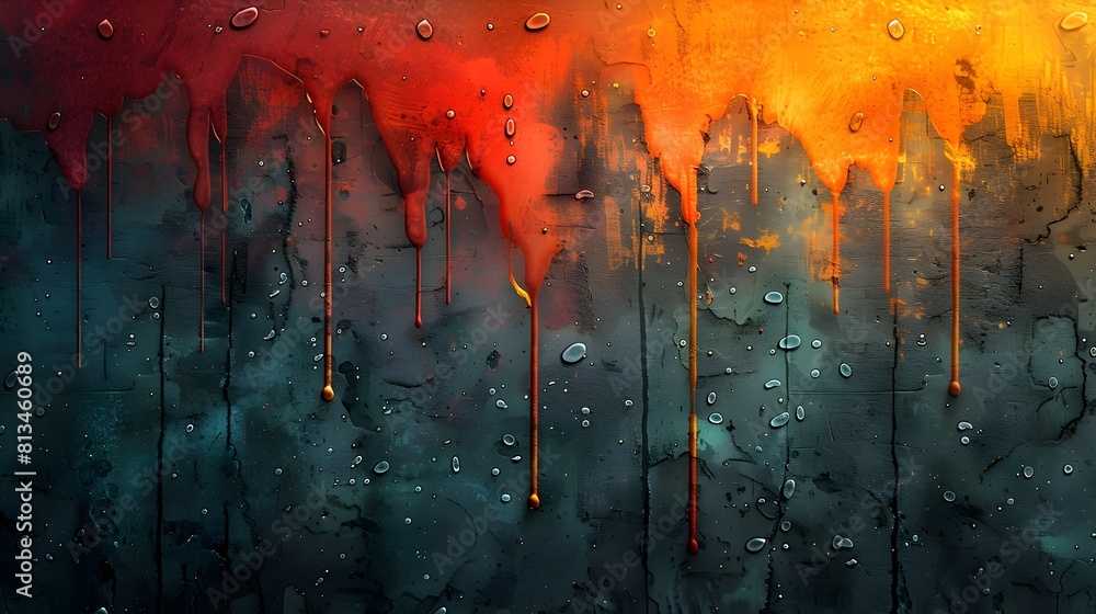 Fototapeta premium Fiery Grunge Dripping Paint Splatter Abstract Background Digital Artwork with Dramatic Color Palette and Textured Brushstrokes