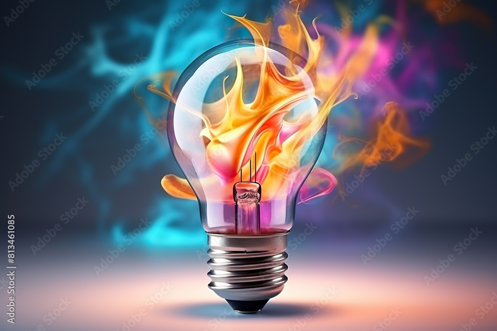 Generative ai on theme of beautiful abstract creative light bulb explodes with colorful paint Generative ai on theme of beautiful abstract creative light bulb explodes with colorful paint