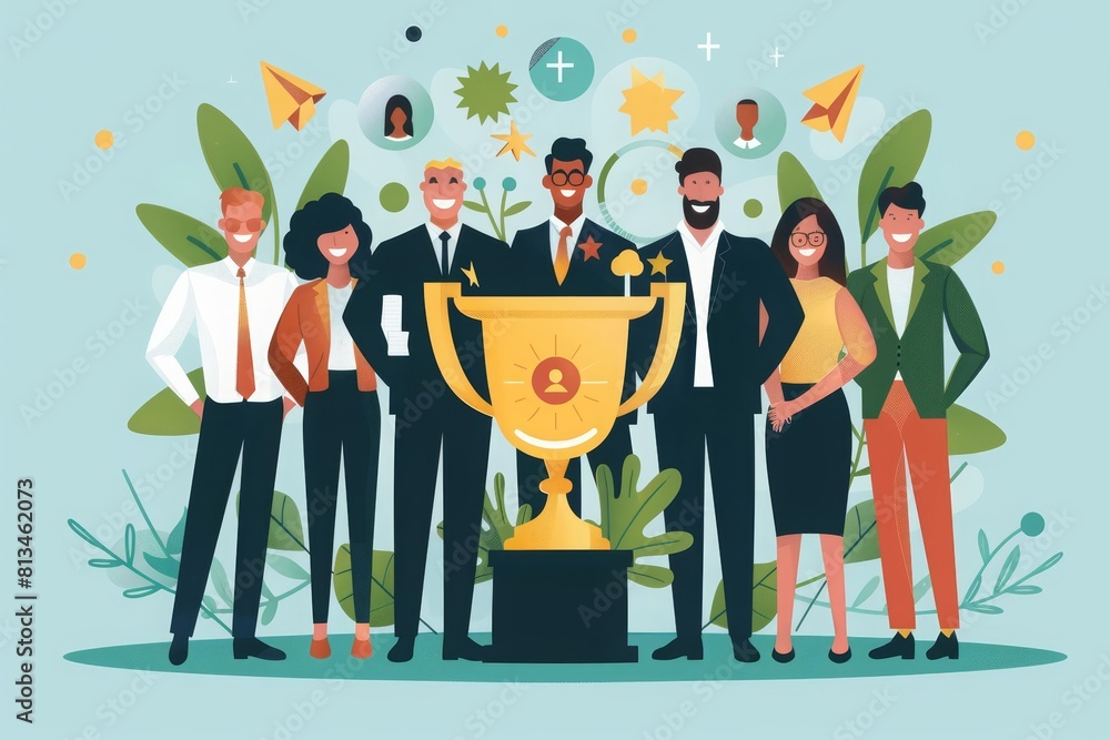 Illustration of a successful business concept with a focus on employee recognition and reward Illustration of a successful business concept with a focus on employee recognition and reward