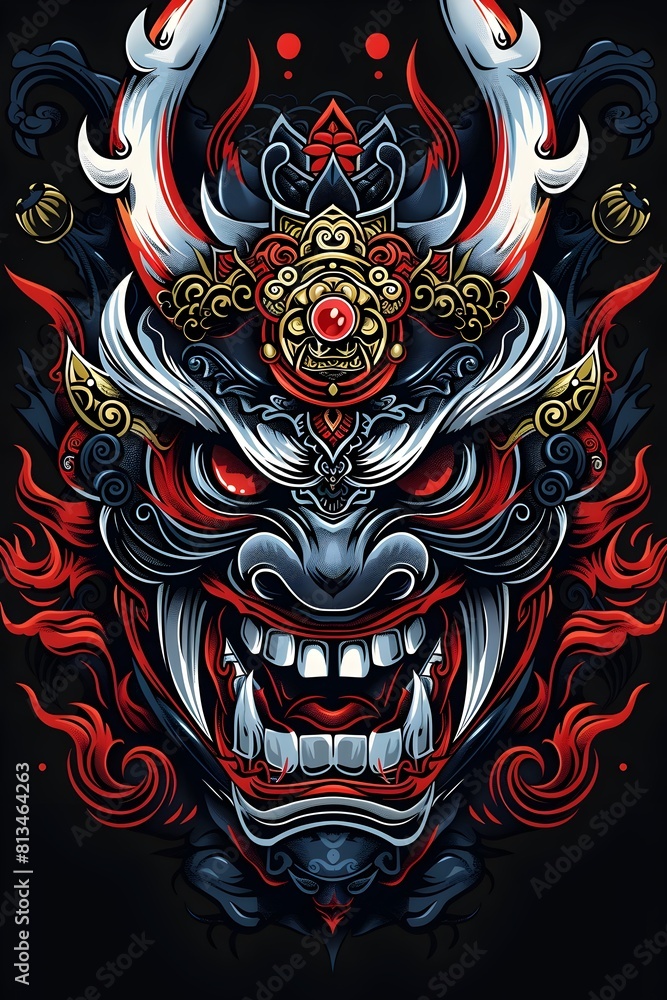 Ferocious Japanese Hannya Mask with Intricate Esport Logo Styling Ferocious Japanese Hannya Mask with Intricate Esport Logo Styling