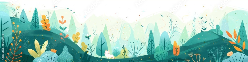 Whimsical Forest Landscape with Playful Wildlife Whimsical Forest Landscape with Playful Wildlife