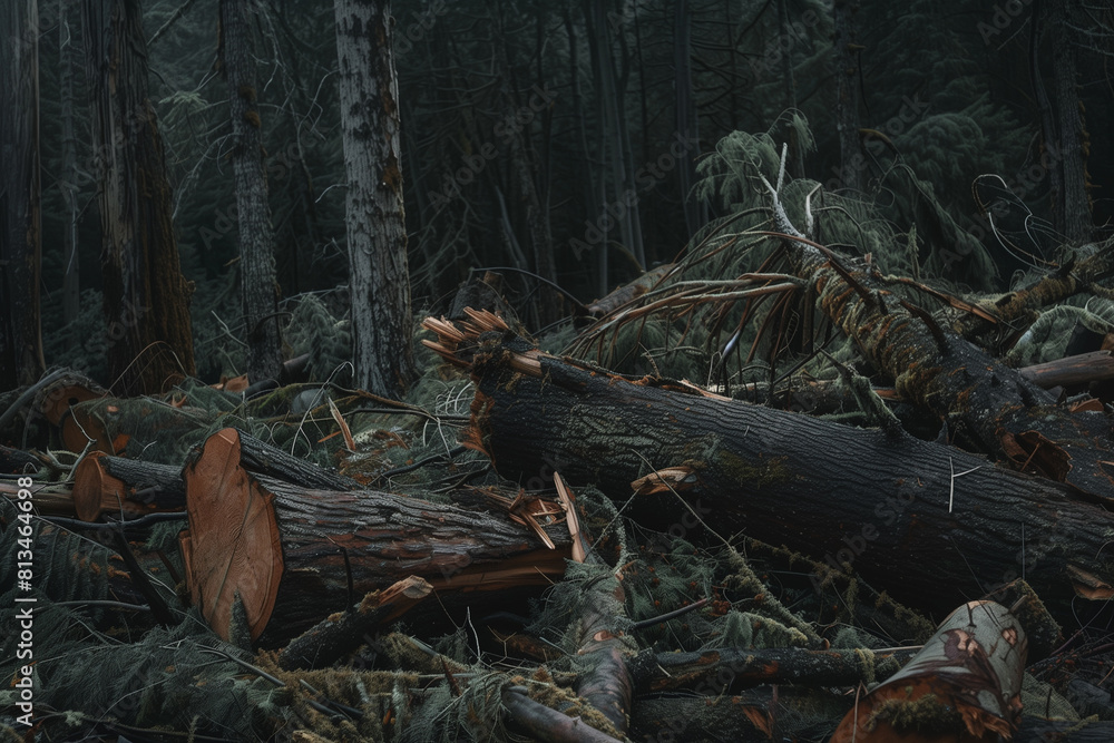 Obraz premium Impact of Logging on Wildlife Habitats in Forest Ecosystems