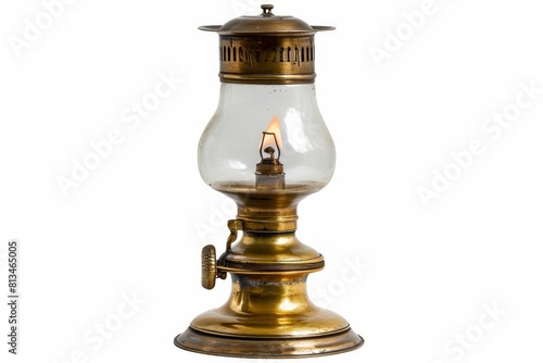 Antique brass oil lamp photo on white isolated background