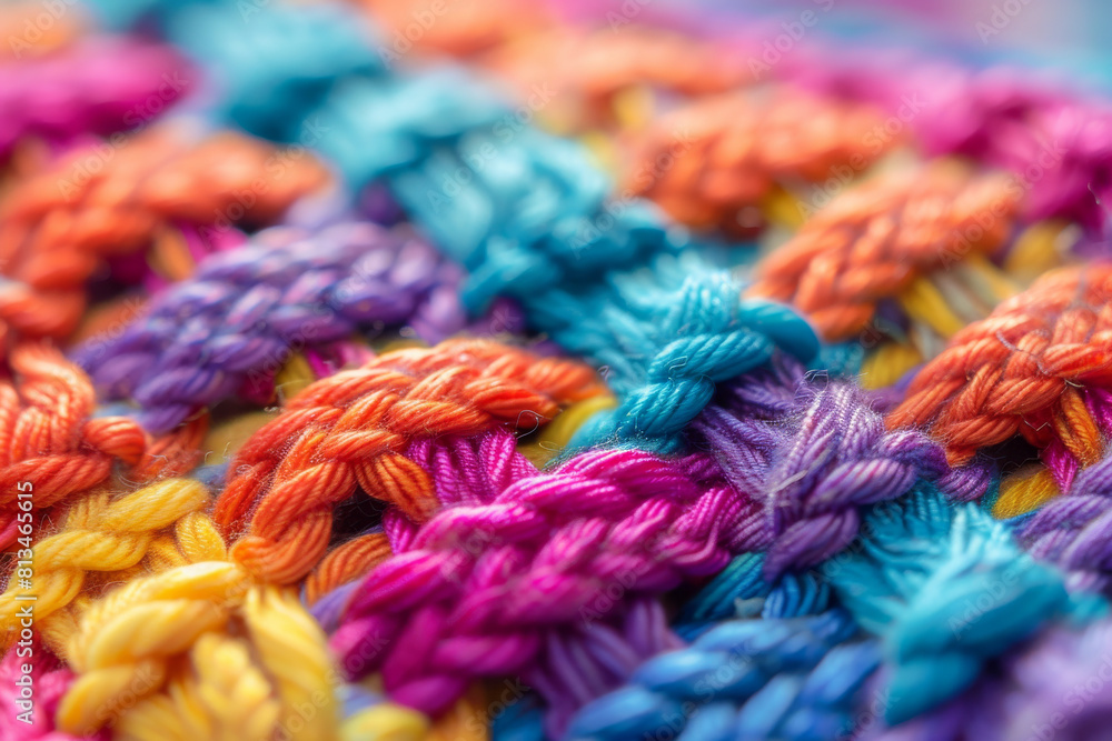 Vibrant, Multicolored Handmade Crochet Textures Close Up