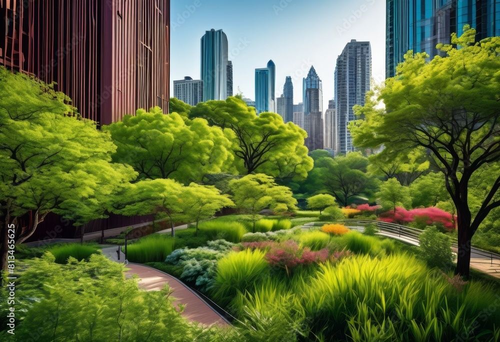 Fototapeta premium exploring urban nature urban life city parks green spaces, jungle, trees, buildings, environment, wildlife, plants, concrete, landscape, scenery, civilization