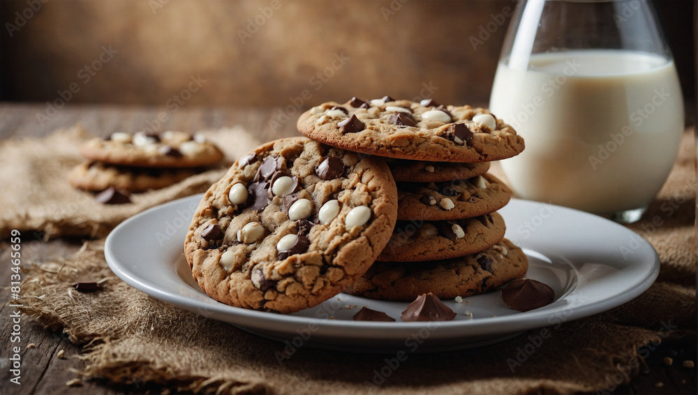 photo delicious cookies with glass of milk photo delicious cookies with glass of milk