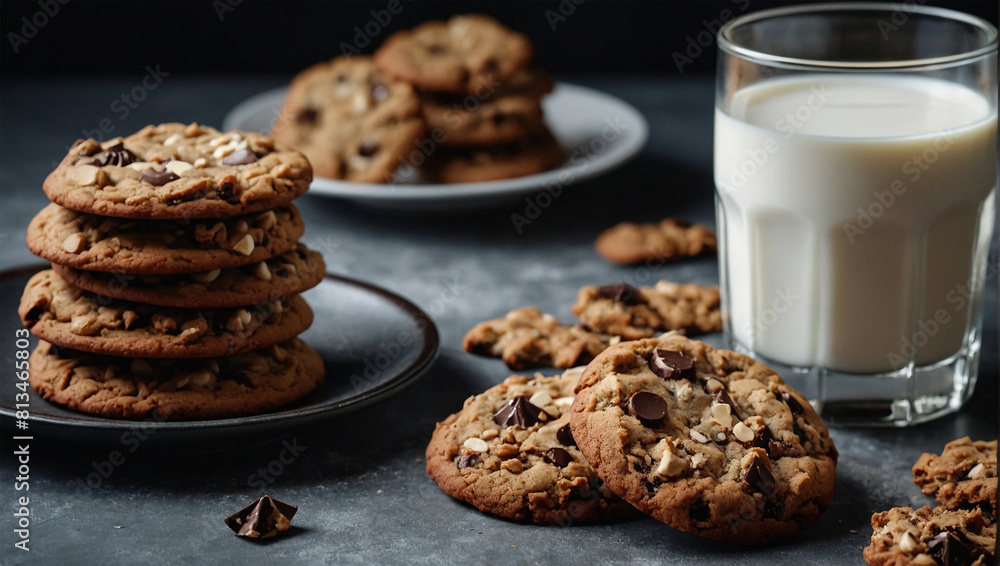 photo delicious cookies with glass of milk photo delicious cookies with glass of milk