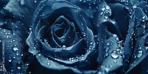 Dewy Blue Rose Close Up Stunning Floral Detail in Moody Lighting
