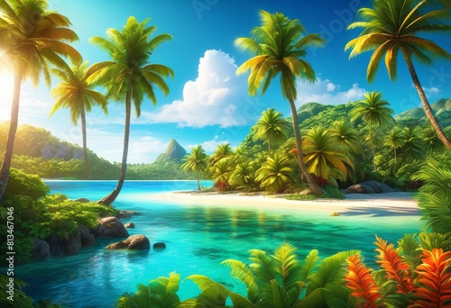 capturing tropical vibrant palm exotic flora island, beauty, paradise, landscapes, trees, lush, greenery, nature, travel, scenery, colorful, botanical, foliage,