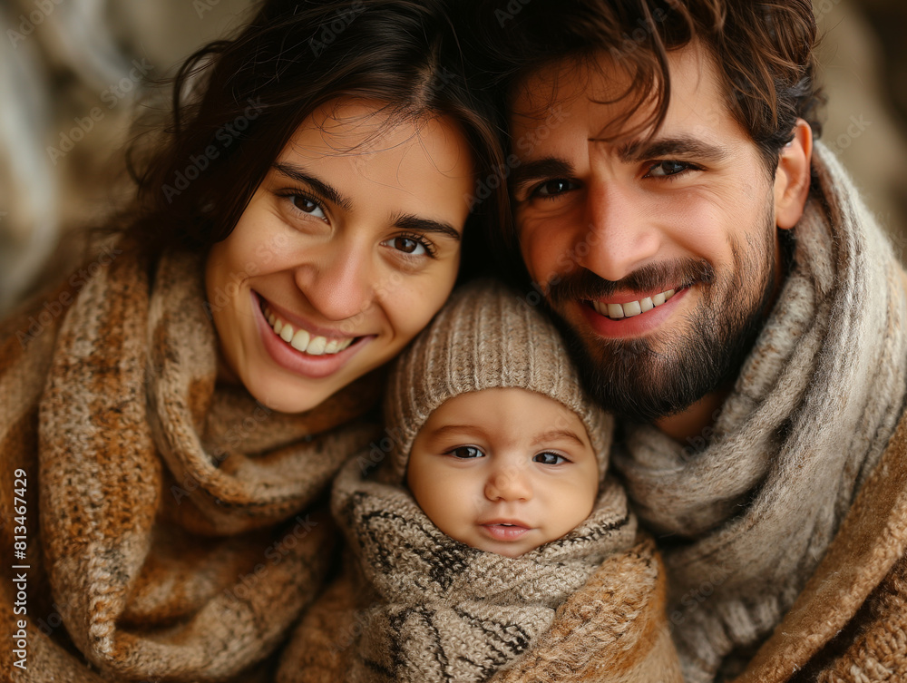 Concept de famille, de parentalité et de personnes. Jeune mère et père heureux avec un nouveau-né à la maison. Concept de famille, de parentalité et de personnes. Jeune mère et père heureux avec un nouveau-né à la maison.