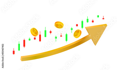 gold arrow up with coins and candlestick symbol Stock Market Finance Technology vector illustration