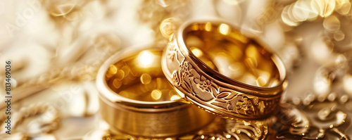 Elegant Wedding Rings with Detailed Laser Engraving on Gold