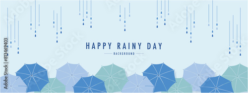 梅雨 傘 RAINY DAY  素材バナー フレーム 背景 ベクターイラスト シンプル