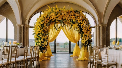 Invigorating and uplifting yellow wedding stage backgrounds with ribbons
