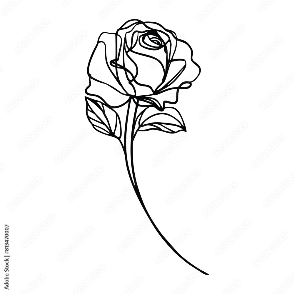 A minimalist, black single line drawing of a rose, white background. rose lineart handrawn vector illustration A minimalist, black single line drawing of a rose, white background. rose lineart handrawn vector illustration