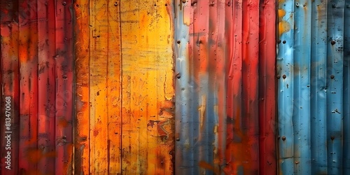 Rustic Steel Wall with Orange-Blue Texture: Negative Space Grunge Metal Background. Concept Rustic, Steel Wall, Orange-Blue Texture, Negative Space, Grunge Metal Background photo