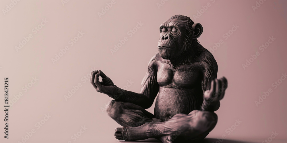 Fototapeta premium Sculpture of a Meditating Primate in Sepia Tone