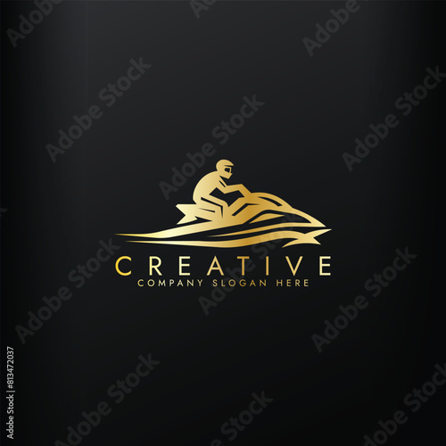 Jets ski Water sport gold vector illustration logo design