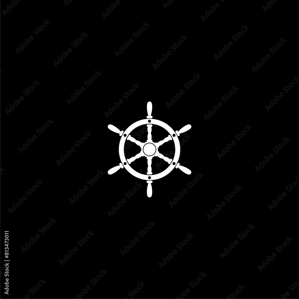 Ship steering wheel logo icon isolated on dark background
