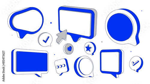 Speech bubbles corporate stickers set. Vector geometric frame design.