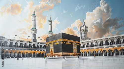 Holy Kaaba in Mecca, Saudi Arabia. A style in colored pencil sketch