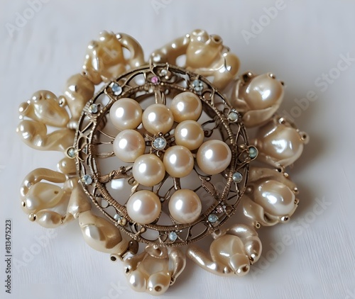 Vintage brooch pin with faux pearls costume jewelry fashion accessory great gift Generative AI.
