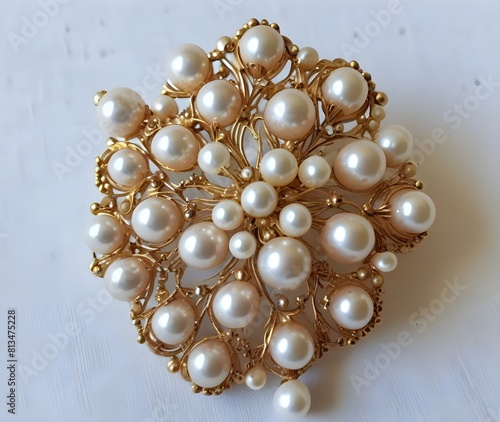 Vintage brooch pin with faux pearls costume jewelry fashion accessory great gift Generative AI.