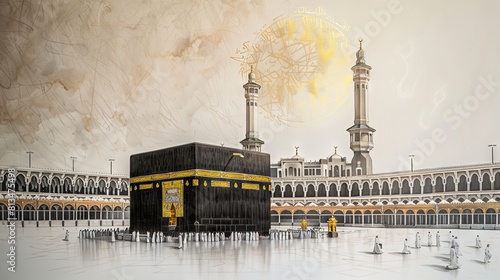 Holy Kaaba in Mecca, Saudi Arabia. A style in colored pencil sketch