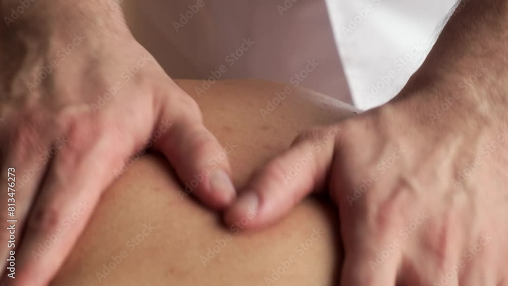 Relaxation woman back massage with masseur in cosmetology spa centre. Relaxing female customer get service aromatherapy massage with masseuse in spa salon. Relaxation woman back massage with masseur in cosmetology spa centre. Relaxing female customer get service aromatherapy massage with masseuse in spa salon.