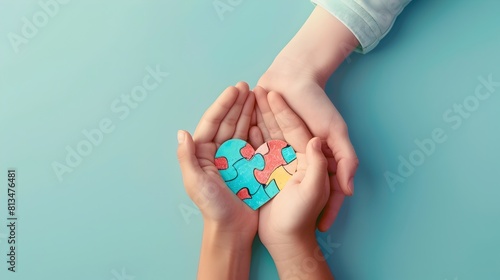 Clasped Hands in a Heartfuzz Puzzle A Heartfelt Embrace for World Autism Awareness Day Generative ai