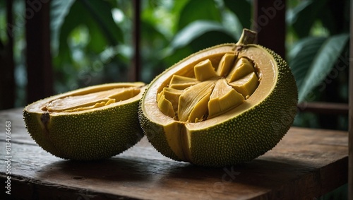 A ripe durian cracked open