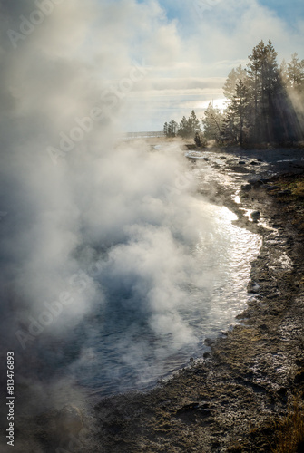 Hydrothermal Features in the Morning at Yellowstone National Park