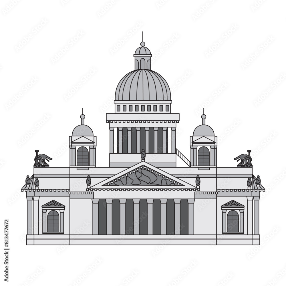 Illustration of Saint Petersburg, Saint Isaac's cathedral monochrome vector illustration.