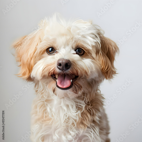 白い背景でカメラ目線で 微笑んでいる子犬のポートレート © dadakko