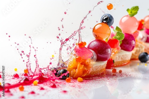 Avant-garde molecular gastronomy dessert photo on white isolated background