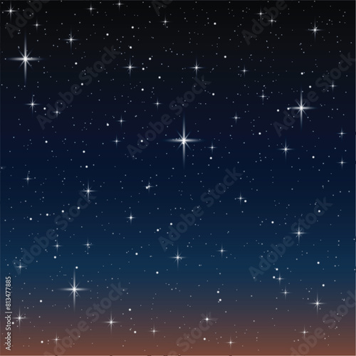 Night sky full of twinkling stars, vector illustration.