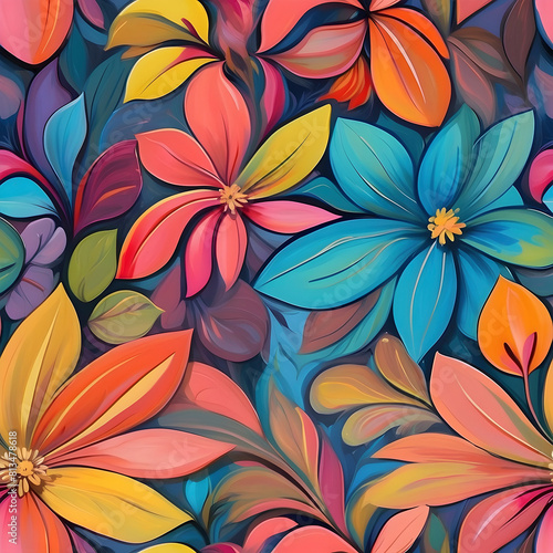 Seamless floral pattern inspired by the Impressionist style.