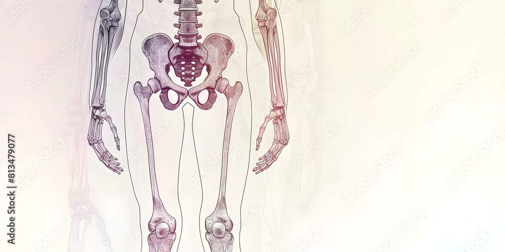 Obraz premium Illustration of Human Skeleton with Lower Half of Body Visible. Concept Anatomy, Human Body, Medical Illustrations, Skeleton, Skeletal System