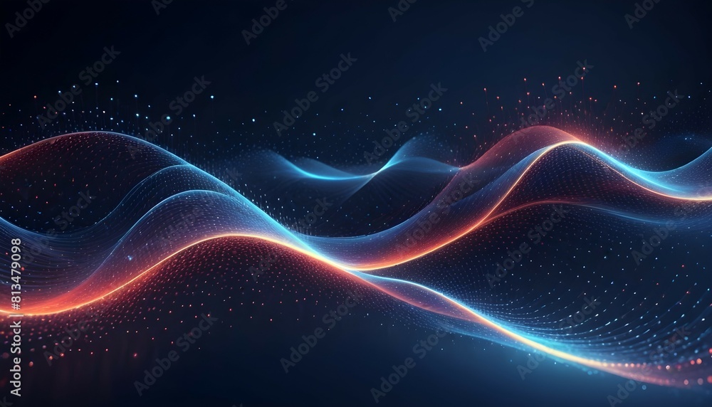 Abstract futuristic connecting dots and lines on dark blue background. Digital technology concept. Big data visualization. Digital dynamic wave of particles. 3D illustration.