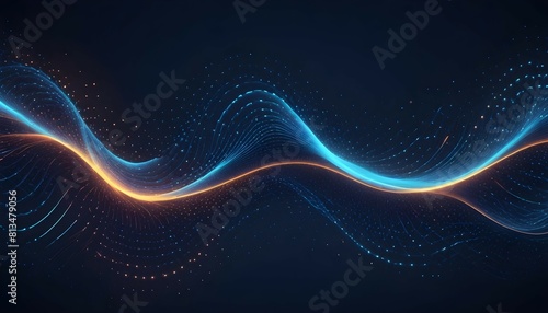 Abstract futuristic connecting dots and lines on dark blue background. Digital technology concept. Big data visualization. Digital dynamic wave of particles. 3D illustration.