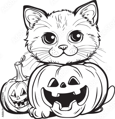 pumpkin cat. Collection kiiten with pumkin. Fuuny pets. Happy halloween photo