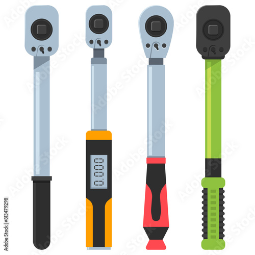 Torque wrench tools vector cartoon set isolated on a white background.
