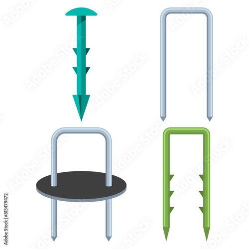Landscape staples, garden stakes vector cartoon set isolated on a white background.