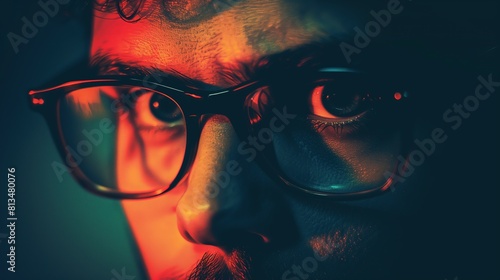 A man with glasses gazes confidently, a symbol of individuality and creativity, vintage filte