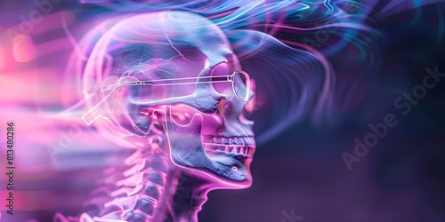 Neon-lit side profile of skeleton wearing glasses with space for text. Concept Halloween Photoshoot, Skeleton Costume, Neon Lights, Cool Props, Edgy Portraits