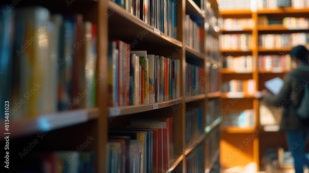 Close-up shot of a shelf of books in a library or secondhand bookstore. Rows of various folios, printed publications. Close-up shot of a shelf of books in a library or secondhand bookstore. Rows of various folios, printed publications.