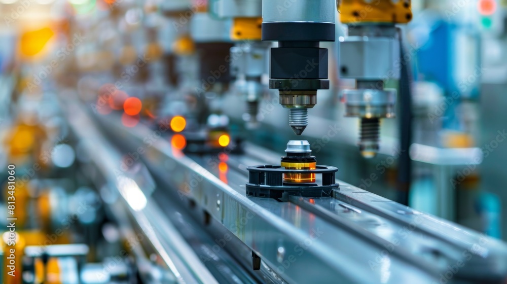 Rows of identical manufacturing machines in a factory. Rows of identical manufacturing machines in a factory.