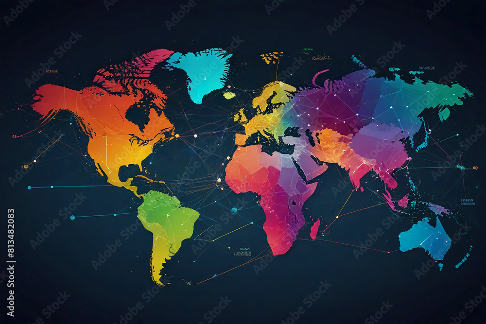 interconnected network of nodes representing global interconnected network of nodes representing global