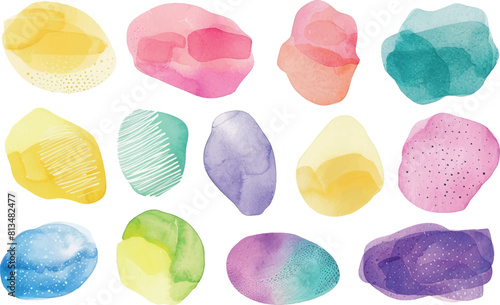 collection of abstract watercolour stains in various colours, scalable vector graphic